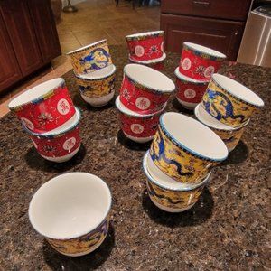 CFI Oriental Tea Cup (15 pcs) Blue Yellow Red Asian Design